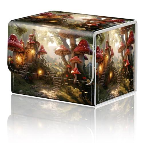 DEGDFSGR Card Game Storage Box for TCG MTG Deck Box Organizer Trading Card Case Commander Deck Box Magnetic Closure Creative Pattern Up to 200 Cards, Enchanting Mushroom Houses - color: Enchanting Mushroom Houses