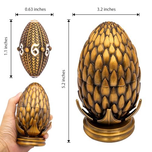 ARUOHHA DND Metal Dice Antique Gold Dragon Egg Dice with Rotating Dragon Egg Shell, Role Playing Game RPG Polyhedral D and D Dice Set D20 D12 D10 D8 D6 D4 - color: Ancient Gold