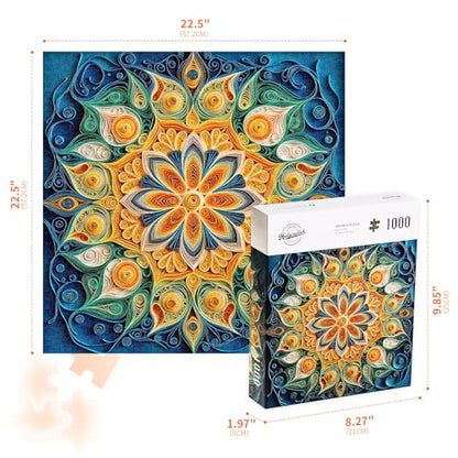 Jigsaw Puzzles for Adults 1000 Pieces, Mandala Flowers | Bohemian Mandala Flower with Symmetrical Petals Pattern, Challenging Floral Puzzle, Square 22.5x22.5 Inches - color: Mandala Flowers