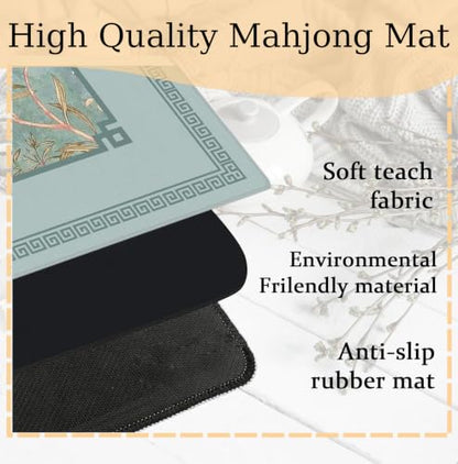 Turquoise Floral Bird Chinoiserie Mahjong Mat 31.5 x 31.5 Inch, Traditional Chinese Flower Non-Slip Noise Reduction Mahjong Table Mat for American Mah Jong Poker Card Board Games Dominoes - color: Turquoise Floral Bird