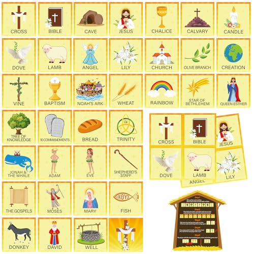 Fuutreo 82 Pcs Christian Memory Matching Game Religious Bible Matching Card | Memory Game Concentration Cards for Adult and Holiday Party Religious Bible Educational Gifts Family Supplies - style: Bible