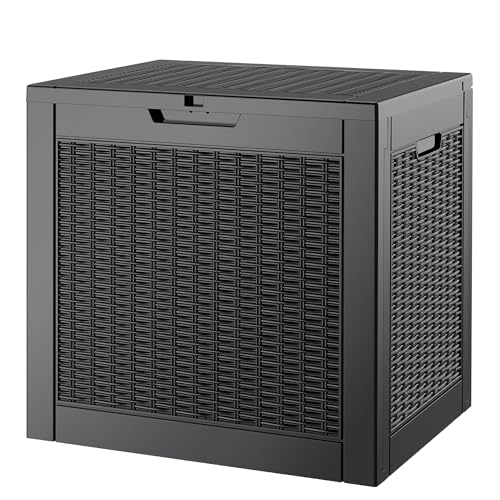 Outdoor Storage Box, 32 Gallon Deck Box with Lockable Lid, Waterproof Resin Storage Bin for Patio Furniture, Garden Tools, Cushions, Black - color: Black, size: 32 Gallon