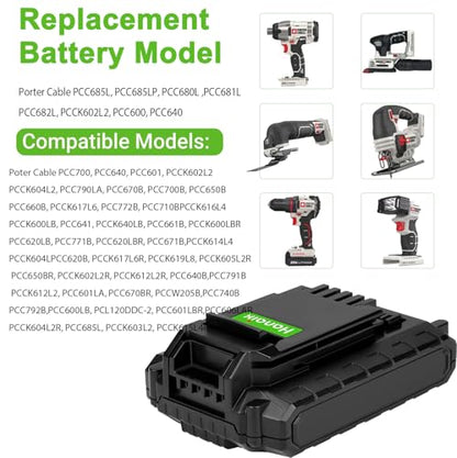 2 Pack 4000mAh PCC680L Battery Replace for Porter Cable 20V Battery PCC681L PCC682L PCC660 PCC660B PCC641 PCC683L PCC685L PCC601 PCC670 20V Cordless Tool Battery