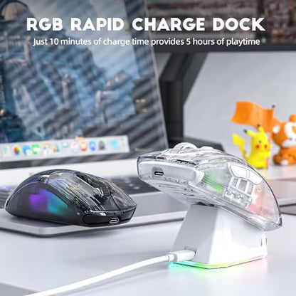 ATTACK SHARK X2 Pro Wireless Gaming Mouse with RGB Charging Dock,Tri-Mode PC Gaming Mice 2.4G/Bluetooth/Wired,Noiseless Mouse RGB Backlit,Transparent Shell,PixArt 3212 4000 DPI,for Win/MAC,White - color: White PRO