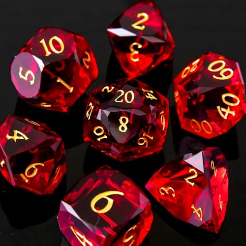 Multifaceted Resin DND Dice Set 7 PCS Polyhedral Role Playing Dice for Dungeons & Dragons, Pathfinder, RPG and Tabletop Games(RED) - color: Multifaceted -Red