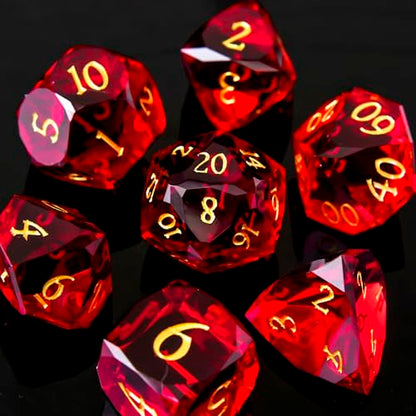 Multifaceted Resin DND Dice Set 7 PCS – Transparent Polyhedral Role Playing Dice for Dungeons & Dragons, Pathfinder, RPG and Tabletop Games(RED) - color: Multifaceted -Red