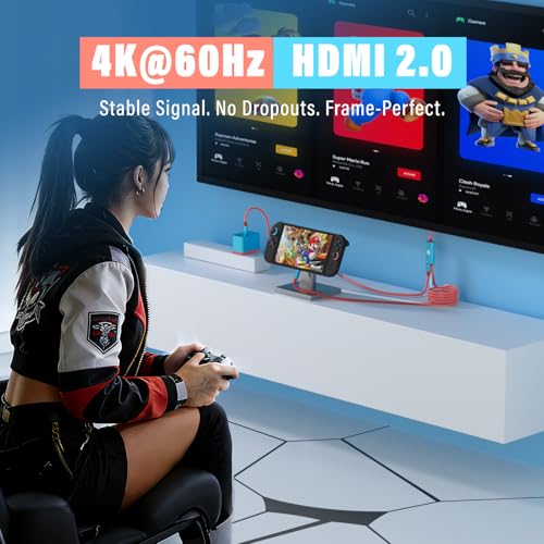 Switch 2 Dock Portable USB-C to HDMI Cable TV Docking Station Compatible with Nintendo Switch 2,OLED/Steam Deck/ROG Ally X /4K@60Hz / HDMI 2.0 / USB 3.0 5Gbps / PD 3.0 100W TV Travel Dock - size: 2.0m