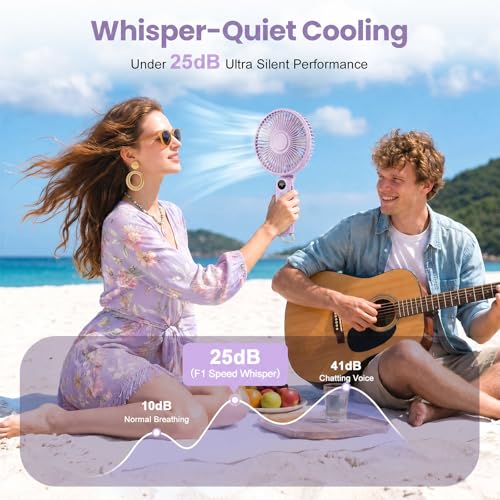 Portable Handheld Fan, 10000mAh Rechargeable 6-Inch Personal Fan for Travel | Ultra Quiet Foldable Desk Fan, 5-Speed Battery Operated Fan with Up to 40H Runtime and Digital Display for Travel and Makeup - color: Purple
