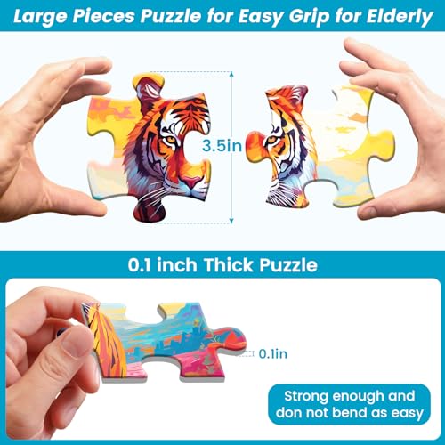 6 Pack 24 Large Piece Puzzles for Seniors Puzzle Dementia Alzheimer's Products Activities Alzheimer's Jigsaw Puzzle Eagle Beach Deer Easy Puzzle Cognitive Games Gifts for Adult Elderly Seniors | Deer Eagle Tiger Animals Alzheimer's Jigsaw Puzzle,Beach Pla