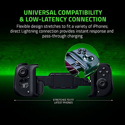 Razer Kishi Mobile Controller for iPhone iOS: Works with iPhone X, 11, 12, 13, and 13 Max - Includes 1 Month Xbox Game Pass Ultimate, xCloud, Stadia, Luna - Lightning Port Passthrough - MFi Certified - style: For iPhone (Xbox)