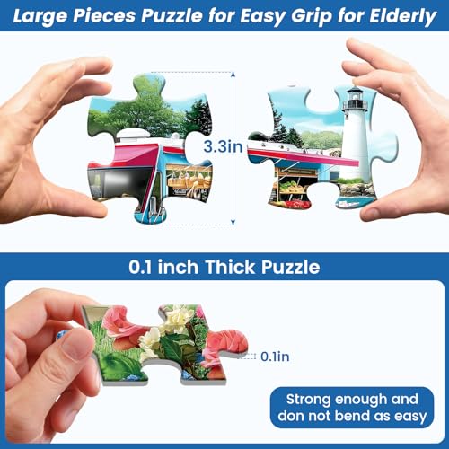 3 Pack 48 Large Piece Puzzle for Seniors Alzheimer’s Puzzles Dementia | Alzheimer's Products Activities for Elderly Adults Mountain Village Sea Easy Jigsaw Puzzle Cognitive Game with 3 Storage Bags - style: 3Pack 48 Large Pieces-1