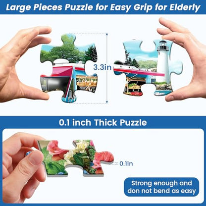 3 Pack 48 Large Piece Puzzle for Seniors Alzheimer’s Puzzles Dementia | Alzheimer's Products Activities for Elderly Adults Mountain Village Sea Easy Jigsaw Puzzle Cognitive Game with 3 Storage Bags - style: 3Pack 48 Large Pieces-1