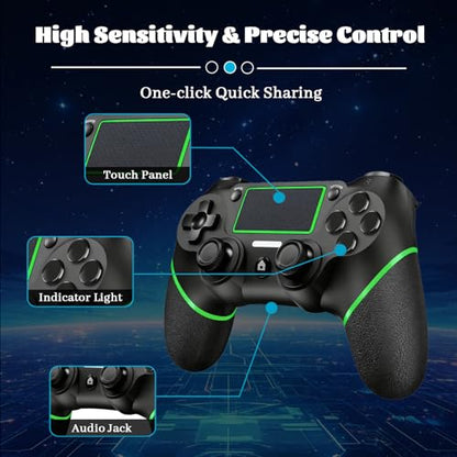 Wireless Controller for Ps4 Controller Compatible with PS4/Slim/Pro/Windows PC,with Touchpad/Vibration/Built-in Speaker&3.5mm Headphone Jack/Six-axis Motion Control/USB-C Charging Cable,Black Green - color: Green Blacck
