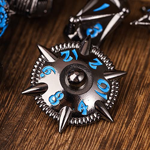 UDIXI Metal DND Dice Set, 7PCS Polyhedral D&D Dice Set Dragon for Role Playing Games and Tabletop Game (Black Blue) - color: Dg-black With Blue Number
