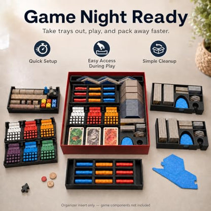 Organizer Insert Compatible with Catan 6th Edition, Seafarers 6e & 5-6 Player Expansions, All-in-One Storage with Removable Trays, Black (Catan 6e, Seafarers 6e & 5-6 Player Expansions)