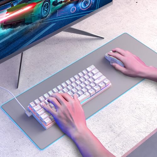 60% Wired Mechanical Gaming Keyboard with Red Switches, LED Backlit | 61 Keys Ultra-Compact Mini Portable Office Keyboard for PC/Mac/Xbox, 18 LED Backlight, Easy to Carry On Trip, White - color: White