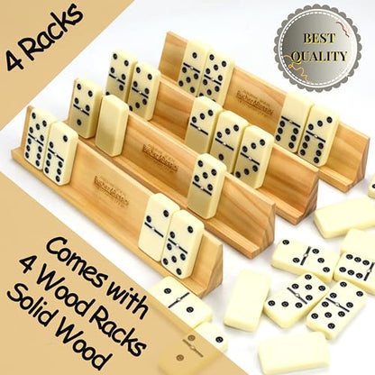 Bucher&Rossini Dominos Set for Adults with 4 Domino Racks Double Six Dominoes Set in Portable Case with 4 Wooden Domino Holders in EVA Hard Case Sturdy and Easy to Carry Ideal Gift Present - color: Double 6 + Hard Case + Racks