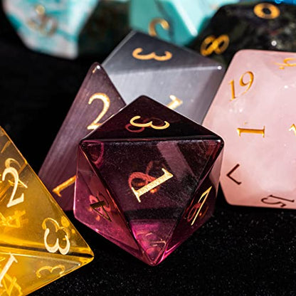 UDIXI Mystery DND Dice Set, 7PCS Gemstone or Glass Dice for Tabletop Games | Random Stone Dice, Premium Gift Box, DM Gift, for Dungeons and Dragons Role Playing Games - color: Gems