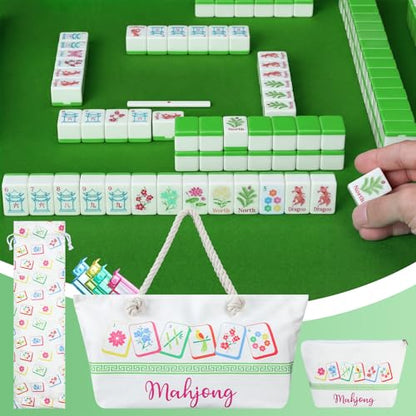 Ceenna American Mahjong Set Complete 160 Pcs Tile/Pushers/Carrying Bag/dice/Chips, 1.2 Inch Green Back Melamine Mahjong Tiles, Hand Carved Pattern for Adult Mah Jong, Beginners (Classic) - style: Classic