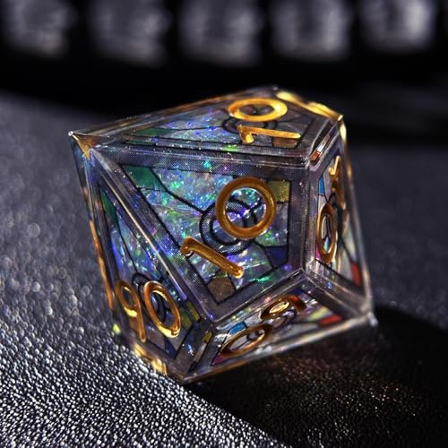 HAOMEJA Double Layered Resin Dice Set 7pcs/ Stained Glass Effect & Gold Numbers/Sharp Edged Polyhedral Dice/Apply to D&D/DND/Role Playing Game/RPG/Party Gift (Black Sky) - color: 1 Black Sky