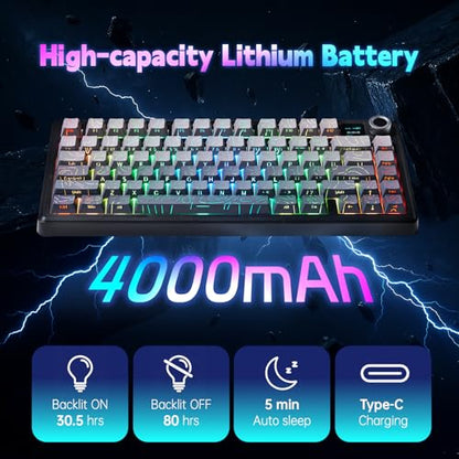 LEOBOG x Aula F75 MAX Wireless Gaming Keyboard w/Smart Display & Knob,75% Hot Swappable Custom Mechanical Keyboard, RGB Backlit,Pre-lubed Linear Switches,Side Printed PBT Topographic Keycaps(Grey) - color: Grey Gradient