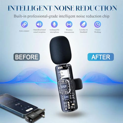 3 in 1 Wireless Lavalier Microphone for iPhone, iPad, Android, Camera,12-Hour Battery, mini Noise Reduction Recording Mic 2.4G Ultra-Low Delay, Creator Microphone/ TikTok/YouTube Live Stream( 3 Pack)