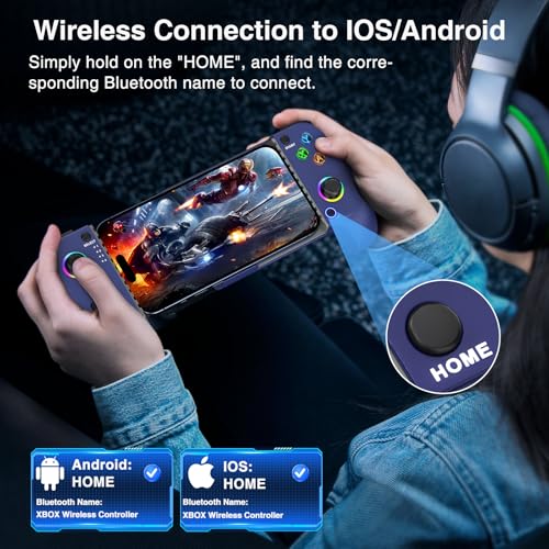 NealGamefy Phone Controller for iPhone/Android - Mobile Gaming Controller with Hall Effect Joystick, Phone Case Support,Turbo Function, Dual Vibration- Phone Controller Compatible with More Games - color: Blue
