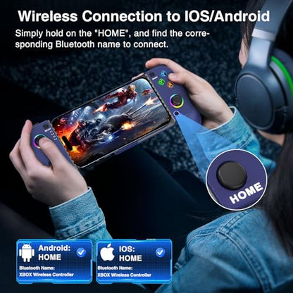 NealGamefy Phone Controller for iPhone/Android - Mobile Gaming Controller with Hall Effect Joystick, Phone Case Support,Turbo Function, Dual Vibration- Phone Controller Compatible with More Games - color: Blue