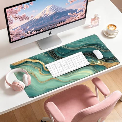 Large Gaming Mouse Pad, XL Desk Protector, Non-Slip Base | 31.5x15.7 in Extended Desk Mat with Stitched Edges for Keyboard, Work, Game, Office, Home PC and Laptop - color: Gold Marble