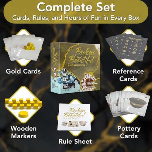Left Justified Broken and Beautiful Kintsugi Card Game – A Uniquely Themed Deck for Game Night Fun with Family and Friends – Adults and Teens – 2 to 4 Players – Highly Portable