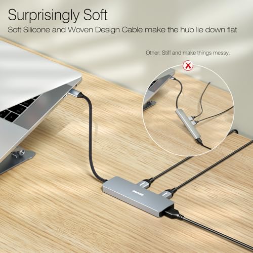 BENFEI USB C Hub 5-in-1 with 4K HDMI(Certified), 100W Power Delivery, 3 USB-A, Silicone Cable, Aluminum Case Compatible with MacBook Pro/Air, iPad Pro, iMac, iPhone 15 Pro/Pro Max, XPS, Thinkpad - color: Gray, size: 5-in-1