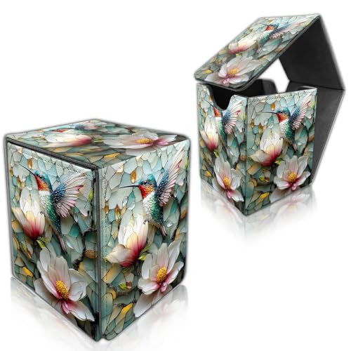 for MTG Deck Box, Trading Card Storage Case Holds 100+ Sleeved Cards, Hummingbird and Flowers Mosaic Magnetic Closure Durable Deck Holder for Magic The Gathering, TCG & Commander - color: Hummingbird and Flowers Mosaic