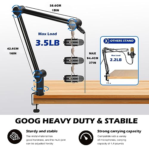 BOMGE Boom Arm Mic Stand - Adjustable Heavy Duty Suspension Boom Scissor Arm Stand with Cable Management Channels, Desk Clamp for Podcasts, Streaming, Gaming, Home Office, Recording (Black)