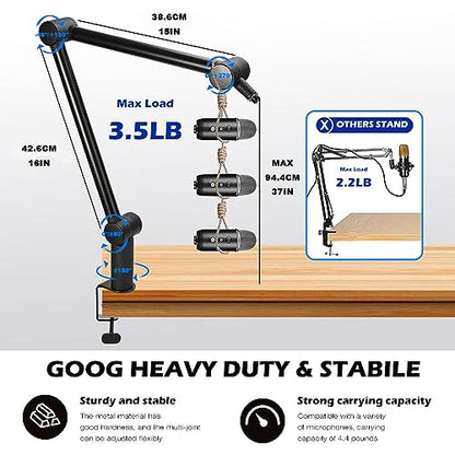 BOMGE Boom Arm Mic Stand - Adjustable Heavy Duty Suspension Boom Scissor Arm Stand with Cable Management Channels, Desk Clamp for Podcasts, Streaming, Gaming, Home Office, Recording (Black)
