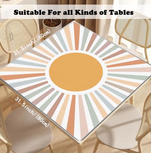70s Retro Boho Sun Mahjong Mat 31.5" x 31.5", Mid Century Modern Boho Sunshine Non-Slip Noise Reduction Mahjong Table Cover Accessories Supplies for Dominoes Poker Card Board Tile Games Gifts - color: Retro Boho Sun
