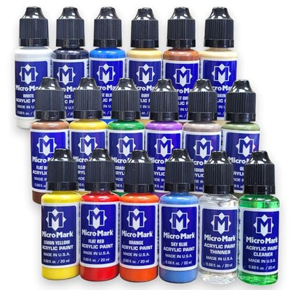 Micro-Mark Basic Color Model Water-based Acrylic Paint Set - Artist-Grade Pigment Colors for Miniatures, Models, Wargaming & Crafts, Fast-Drying | Made in the USA | 18 Bottles x 20 ml (0.68 fl.oz.)
