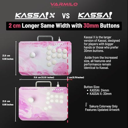 Varmilo Kassai X Arcade Fight Stick Rapid Trigger Tournament Grade Controller for Fighting Games Two Versions Standard PC Only or Pro Compatible with PC PS4 PS5 Nintendo Switch 1/2 (Sakura, Standard (PC-Only))
