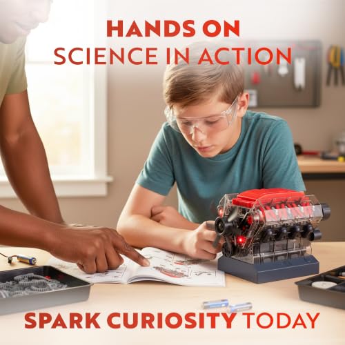 Playz Large V8 Engine Model Kit Build Your Own Mini V8 Engine kit that Runs | for Adults and Kids 8+,Working V8 Engine Building Blocks set DIY STEM kit, Visbile Real Mini Engine Build Kit that Works - style: V8 Engine