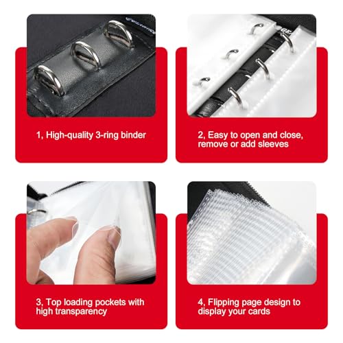 GEAoffice Small Trading Card Binder 1 Pocket Holds 80 Cards, Zip Close, Red | Super Lightweight, 40 Removable Acid-free & Non-PVC Sleeves, PU Leather, Card Album Binder for TCG, MTG, Sports&Games, Gifts - color: Red-Dia