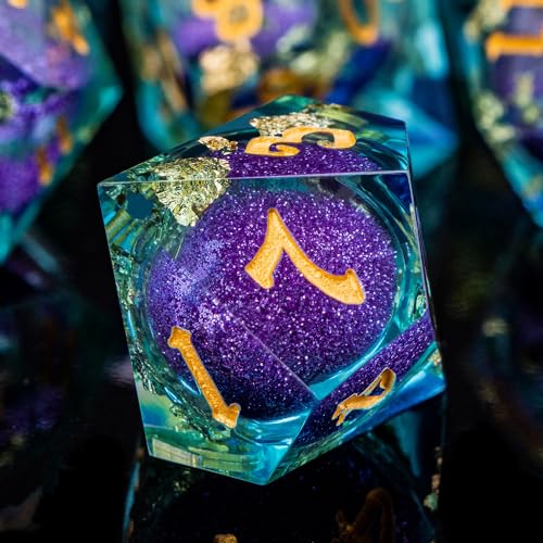 ARUOHHA Liquid Core DND Dice Set, 7pcs Resin Sharp Edged Dragons Dice RPG Role Playing Games, Purple Blue Polyhedral Dungeons D and D Dice with Gift Box D20 D12 D10 D8 D6 D4 - color: Purple Blue
