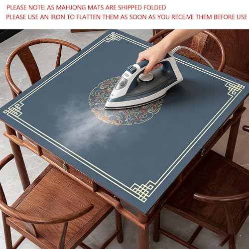 Chinese Style Mahjong Mat, 31.5 * 31.5'' Anti Slip and Noise Reduction Mahjong Table Mat for Poker, Card, Board & Tile Games (Navy Blue) - style: Navy Blue