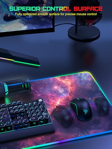 TopMade Wireless Charging Mouse Pad, RGB Gaming Mousepad Home Office Desk Pad, 31.5” x 15.8” Large Desk Mat, Waterproof Keyboard Pad, Red Nebula (Includes 20W PD Power Adapter & 6.56ft Woven Cable) - color: Upgraded Rgb - Red Nebula With Adapter