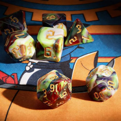 QMAY DND Dice Set - Polyhedral Dice (Blue Mix Blood red) 7 Pcs for Dungeon and Dragons D&D RPG Role Playing Games Dice with Dice Bag - color: Blue and Blood Red