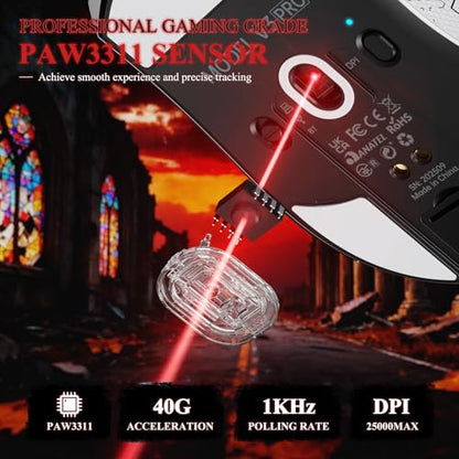 MAMBASNAKE Attack Shark V3 PRO 62g Superlight Wireless Gaming Mouse,RGB Charging Dock,BK52820 Tri-Mode BT/2.4G Wireless/Wired Mouse with Grip Tape,25000DPI,5 Programmable Buttons for Pc/Mac,White PRO - color: White&Stickers