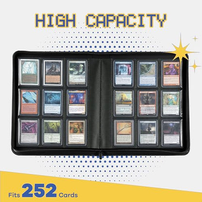 9-Pocket Toploader Binder, Clovecat Premium Card Book， Holds 252 Trading Card with 20 Removable Top-loader Sleeves，PU Card Holder Folders,Card Album for MTG, TCG, Yugioh, Game & Sports Cards(Blue) - color: Blue