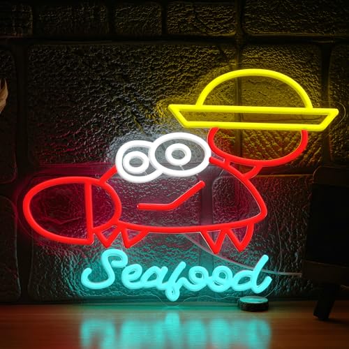 Seafood Neon Sign Dimmable Crab Neon Light Marine Animals Light Sign for Seafood Restaurant Aquarium Kitchen Outdoor Food Party(12.6 * 16.54In) - style: Seafood