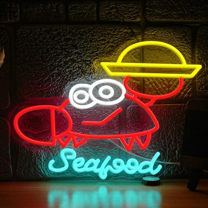 Seafood Neon Sign Dimmable Crab Neon Light Marine Animals Light Sign for Seafood Restaurant Aquarium Kitchen Outdoor Food Party(12.6 * 16.54In) - style: Seafood