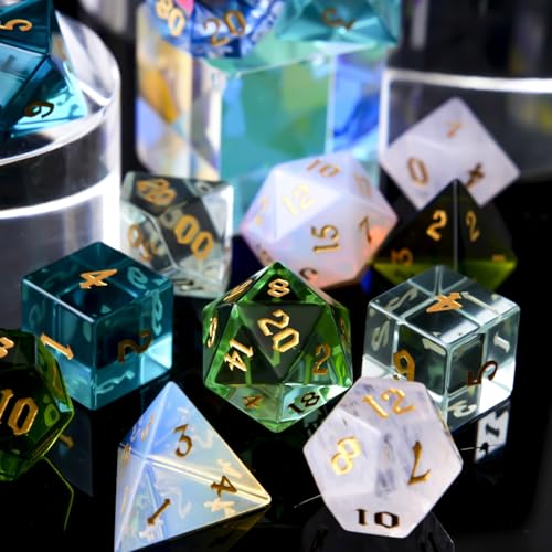 Mystery Blind Box Gemstone & Glass & Cat Eye DND Dice Set 7pcs Polyhedral Dice with Random Crystal Role Playing Dice for Dungeons & Dragons, Pathfinder, RPG and Tabletop Games - color: Mystery Gem Dice