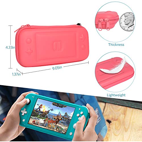 CoBak Carrying Case for Nintendo Switch Lite - with 1 Screen Protector, 1 Grip Case and 4 Thumb Grip Caps, Ultra Slim Premium EVA Travel Pouch Protective Cover, 8 Game Cartridges, Pink