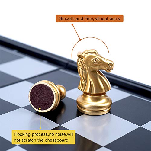 AMEROUS 10'' Magetic Travel Chess Set, Plastic Portable Folding Chess Board Game with Gold and Silver Chess Pieces - 2 Extra Queens - Chess for Beginner, Kids, Adults